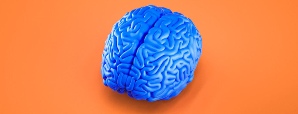 Blue brain on orange background