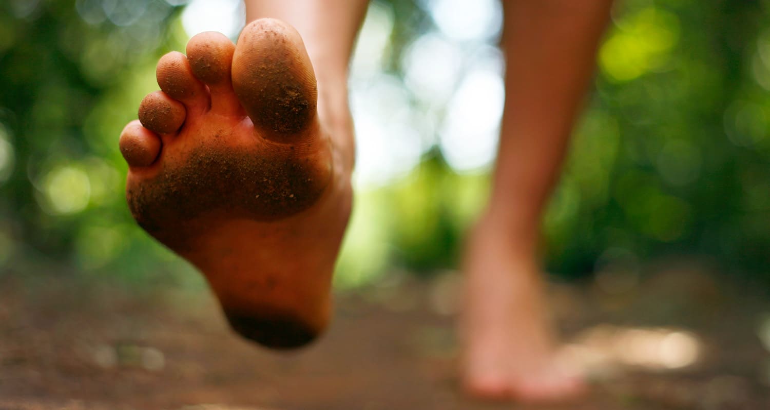 walking barefoot in nature