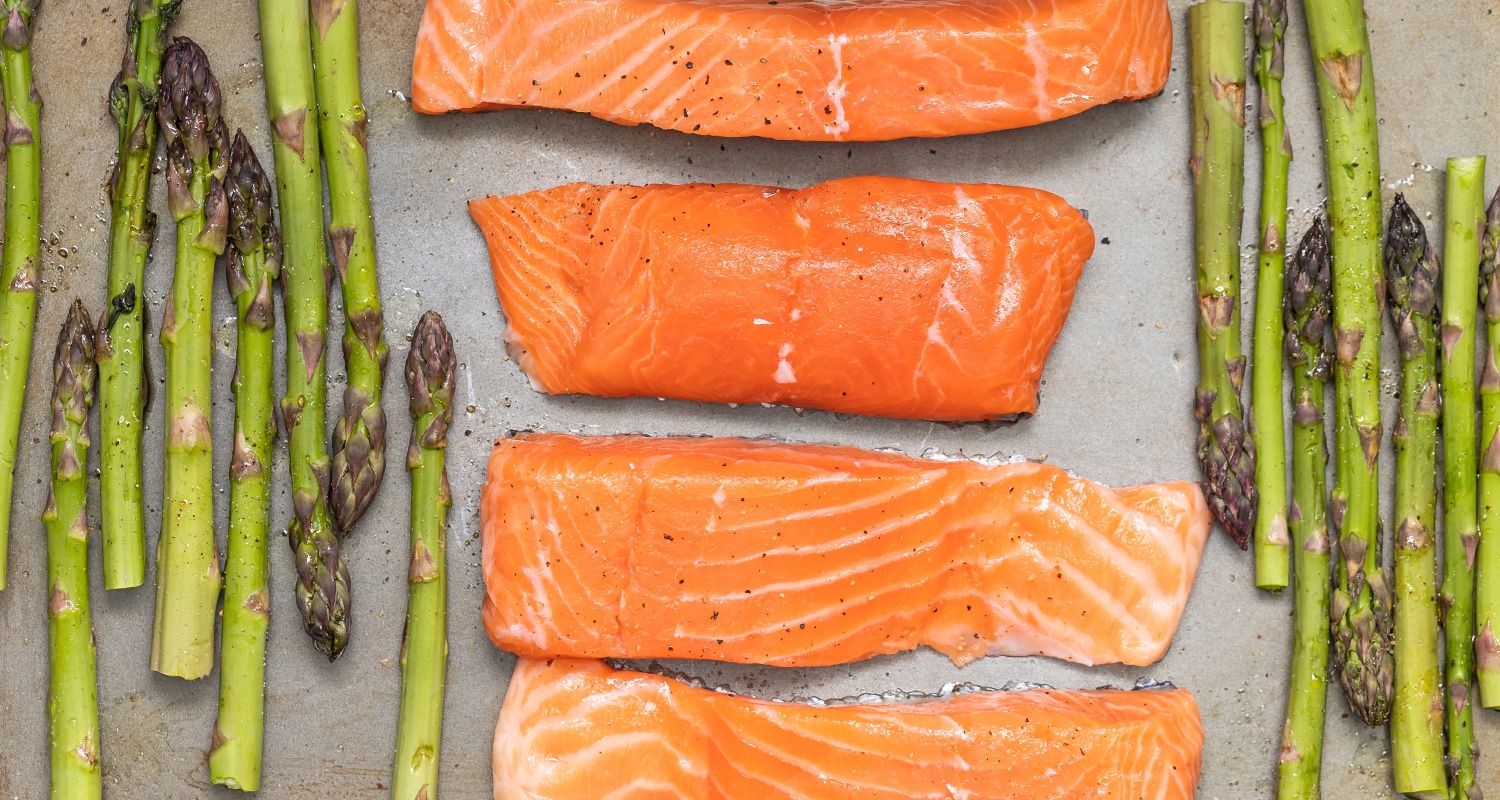 salmon fillets and asparagus for gut and skin health