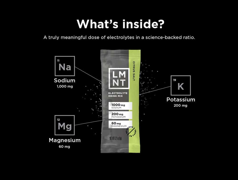 LMNT Sodium infographic about contents of their salt packets