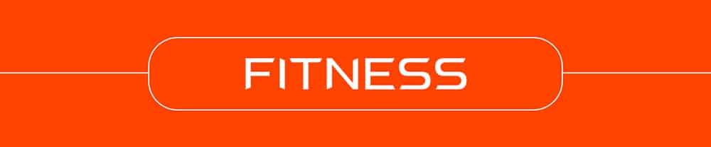 White text reading FITNESS on an orange background, centered inside a rounded rectangle with thin white lines extending from each side—a modern nod to 2026 biohacking products.