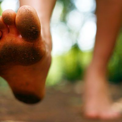 walking barefoot in nature